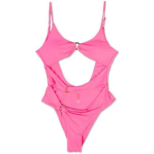 Juniors 3-Ring Cut-Out One Piece Swimsuit - Hot Pink-Hot Pink-1215365695161   | Burkes Outlet | bealls