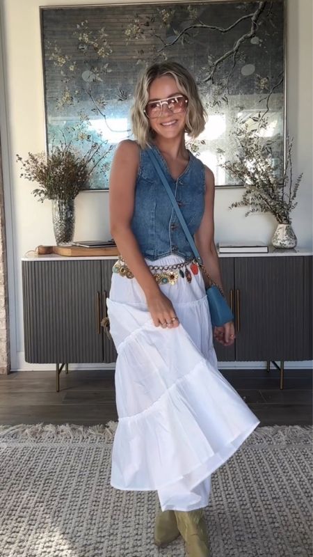 How I style a denim vest and maxi skirt! Summer outfit, country concert outfit 

#LTKStyleTip #LTKItBag #LTKShoeCrush