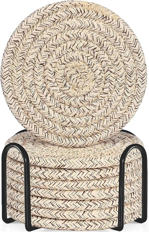 ABenkle 8 Pcs Drink Coasters with Holder, Cotton Woven Absorbent Coasters for Drinks, Minimalist ... | Amazon (US)