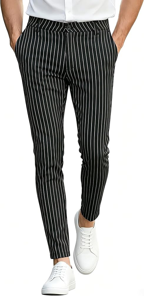 GINGTTO Mens Dress Pants Slim Fit Stretch Pinstripe Pants Men | Amazon (US)