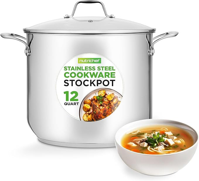 NutriChef 12-Quart Stainless Steel Stockpot – 18/8 Food Grade Heavy-Duty Induction-Compatible P... | Amazon (US)