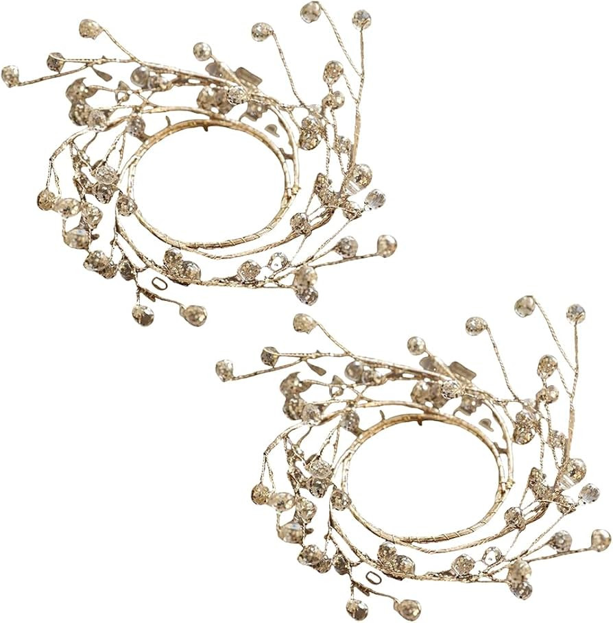 2Pcs Acrylic Gold Crystal Candle Rings Christmas and Halloween Crystal Retro Flower Garlands for ... | Amazon (US)