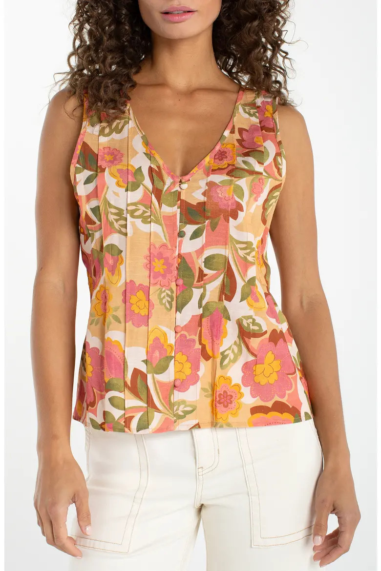 Liverpool Los Angeles Floral Pleated Sleeveless Top (Women) | Nordstrom | Nordstrom