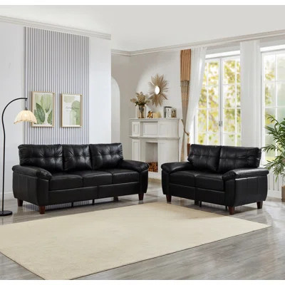 2 Pieces Sofa Modern Design Faux Leather 3 Seater & Loveseat,Living Room Sofa With Storage,Big Armrest Sofa,Upholstered Breathable PU Leather Sofa | Wayfair North America