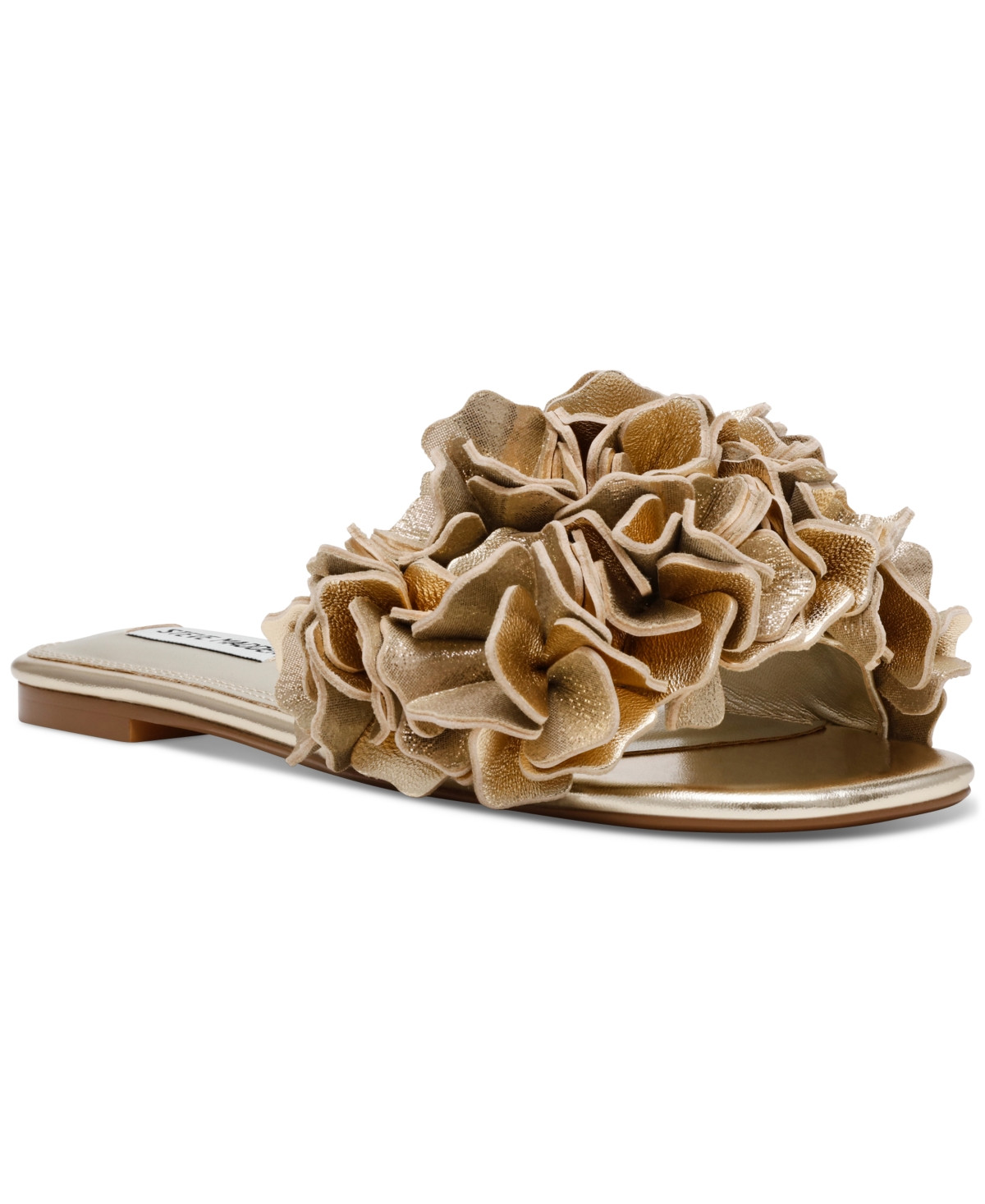 Steve Madden Women's Flo Ruffle Slide Sandals - Champagne Metallic | Macy's