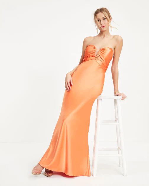 Cyndel Satin Strapless Maxi Dress - Orange | VICI Collection