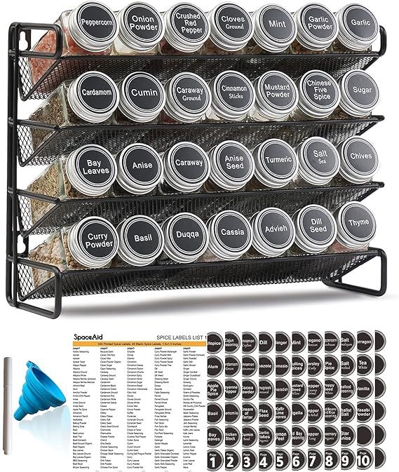 SpaceAid Spice Rack Organizer with 28 Spice Jars, 386 Spice Labels, Chalk Marker and Funnel Set f... | Amazon (US)