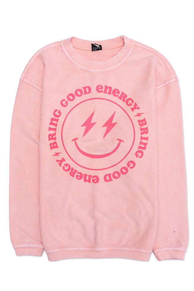 Bring Good Energy Pink Corded Graphic Sweatshirt | The Pink Lily Boutique