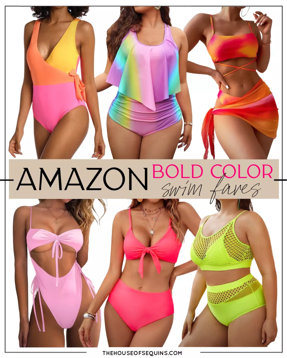 ZINPRETTY Women High Waisted Bikini Set Sports Color Block Swimsuit Scoop  Neck Cheeky Bathing Suit 
