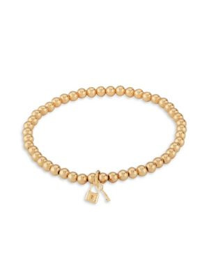 Saks Fifth Avenue ​14K Yellow Gold Lock &amp; Charm Beaded Bracelet on SALE | Saks OFF 5TH | Saks Fifth Avenue OFF 5TH