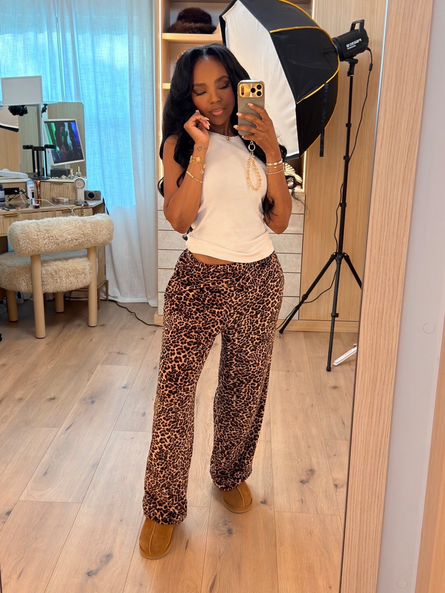 Casual with a little attitude — this look is all about mixing an easy neutral top with bold leopard print bottoms for that effortlessly cool vibe. It’s comfortable, flattering, and one of those outfits you’ll reach for on repeat because the cost per wear just keeps dropping.

Perfect for casual days, errands, coffee runs, travel days, lounging at home, or an off-duty weekend look that still feels styled.

📏 Sizing:
Top: Size Small  
Pants: Size Small  
Shoes: True to size  

📐 Measurements: 5'4" | 138 lbs | 34D bust | 27" waist | 40" hips  

Tap to get details and shop everything linked in this post.  
Save this for later if comfy-but-cute outfits are your go-to.

Casual chic outfit, leopard print pants outfit, everyday lounge style, neutral top styling, comfortable fashion finds, cost per wear staples, versatile casual looks.

Follow me on Instagram and YouTube @kirasfashionfinds