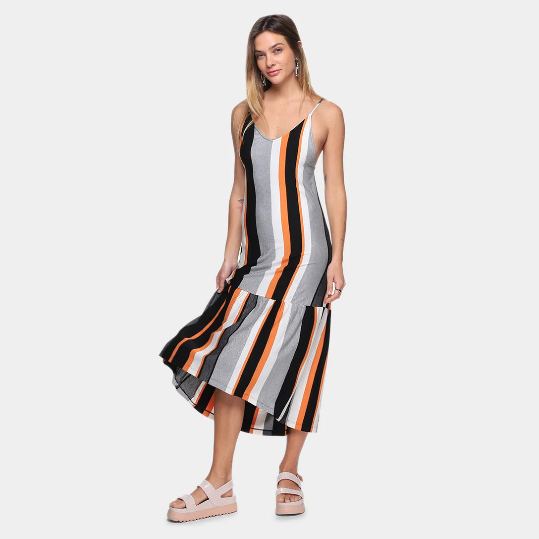 Vestido Oh, Boy! Sino Midi Listrado - Listrado | Netshoes (BR)