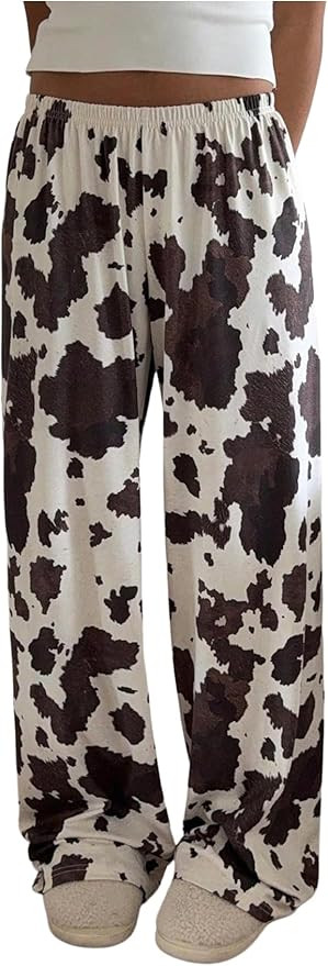 Women's High Waisted Wide Leg Pants Casual Cow Graphic Baggy Pajama Pants Trousers | Amazon (US)