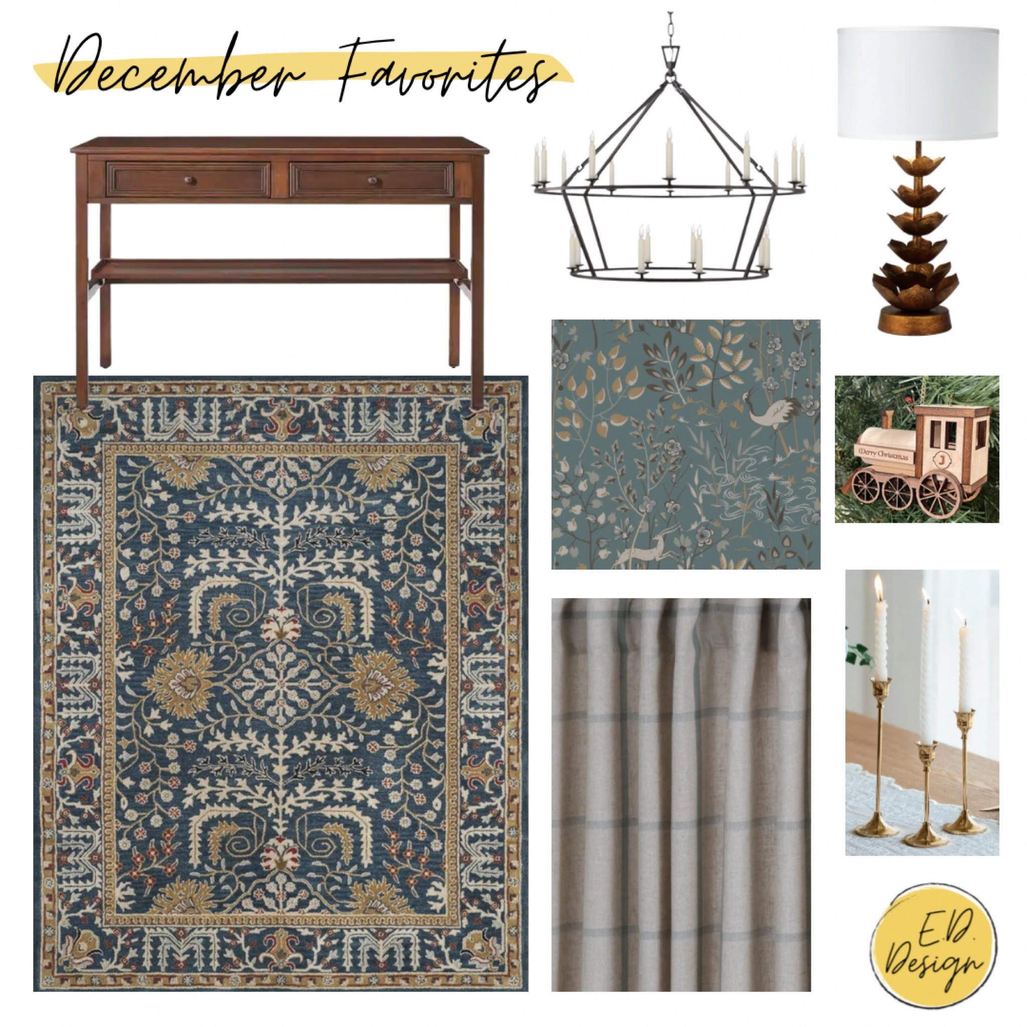 December favorites ✨ 

Writing desk, wool rug, windows pane curtains, sage green, wallpaper, lotus lamp, iron chandelier, brass candle sticks, wood train ornament, personalized ornament

#LTKSeasonal #LTKhome