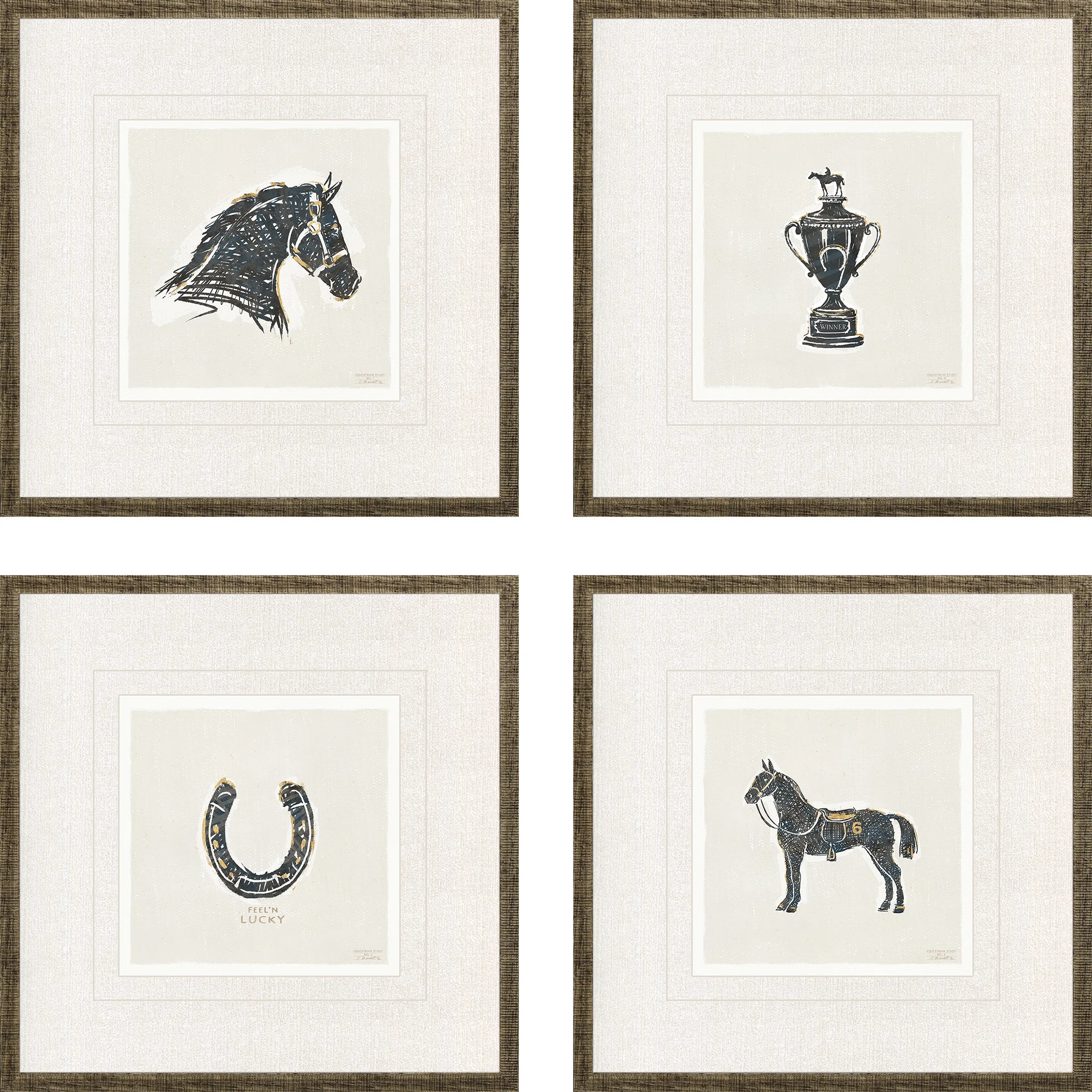 Set Of Four Equestrian Gold Framed Print Wall Art | Wayfair North America