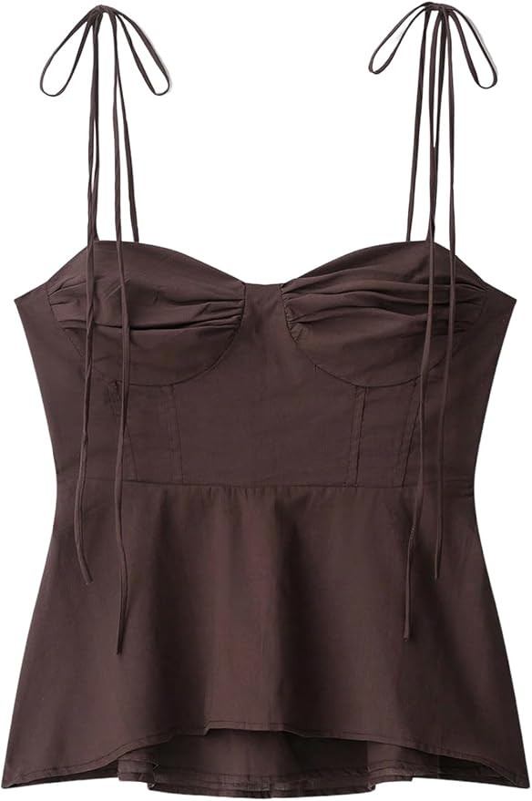 Verdusa Women's Milkmaid Top Ruched Babydoll Tops Crop Camisole Y2k Outfits | Tie Shoulder, Layer... | Amazon (US)