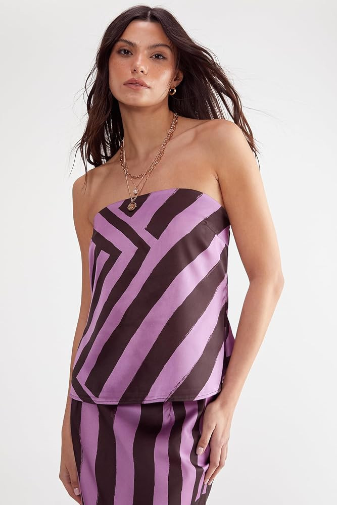 Nasty Gal Women's Abstract Stripe Satin Bandeau Top | Amazon (US)