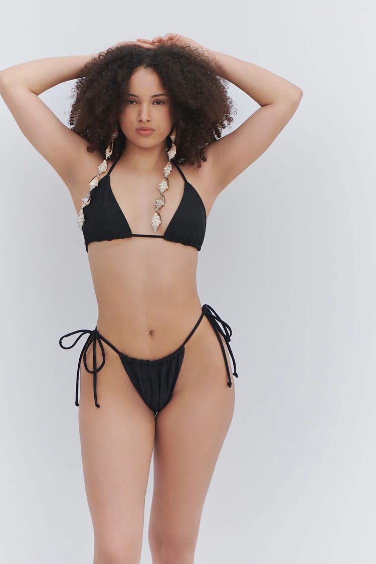 Tia Eyelet Triangle Bikini Top - Black | Frankies Bikinis