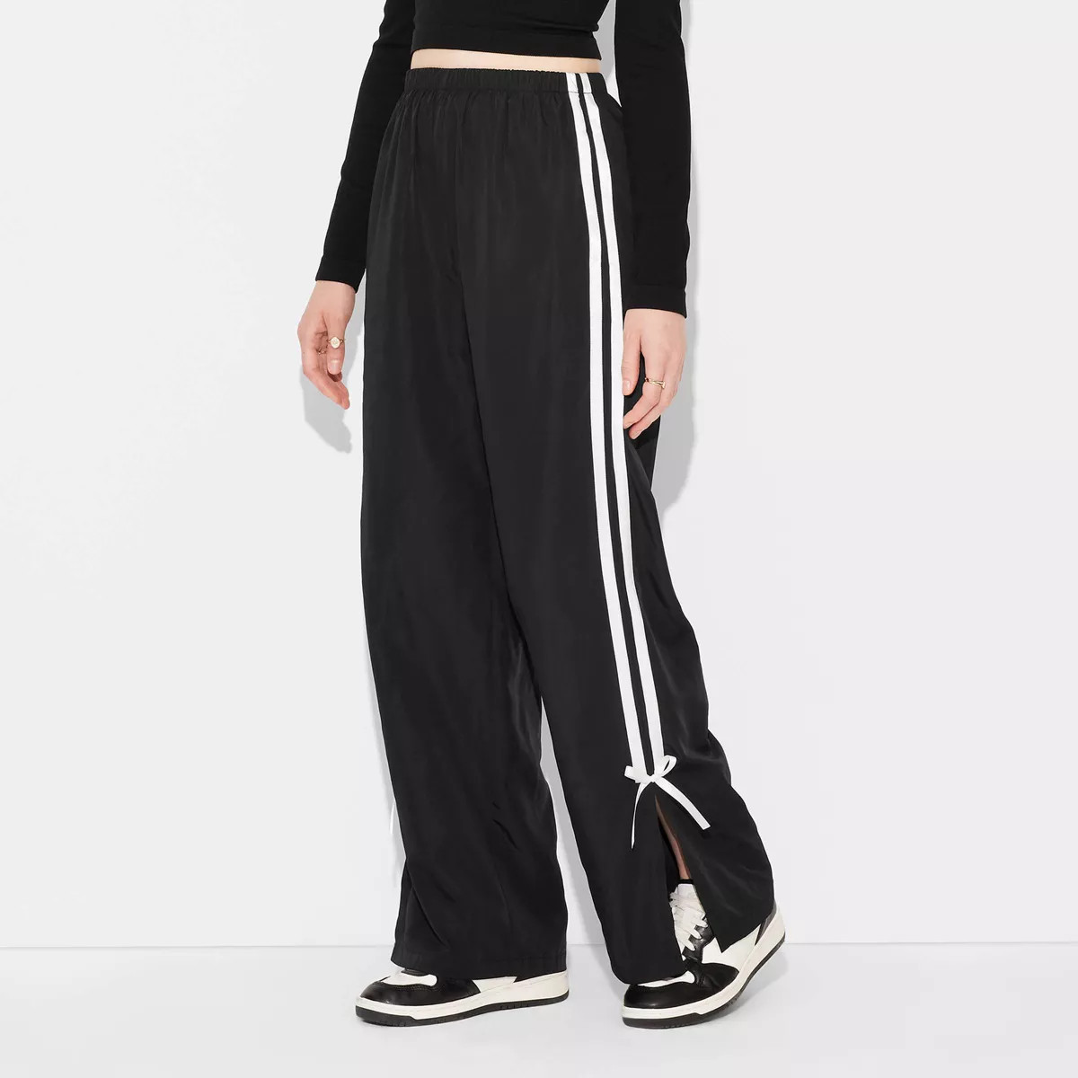 Women's High-Rise Tie Detail Track Pants - Wild Fable™ Black | Target