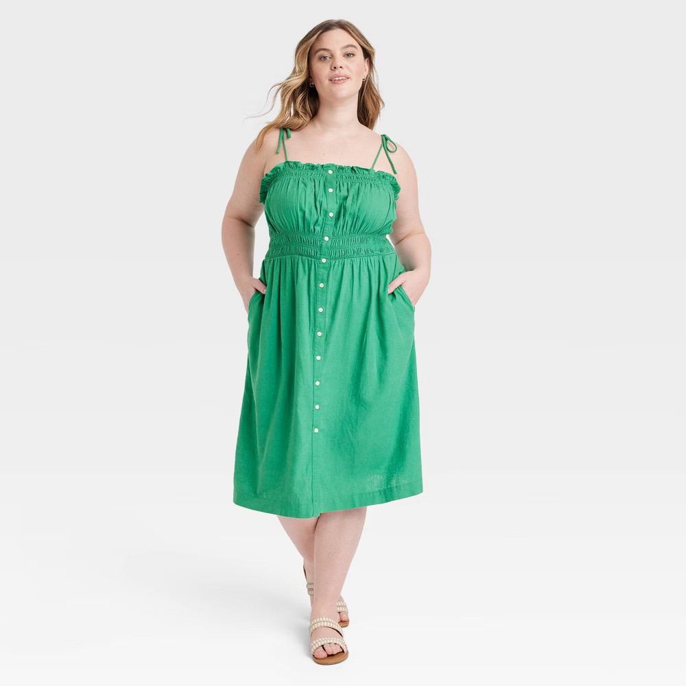 Women's Sleeveless Linen Dress - Universal Thread™ Green 1X | Target