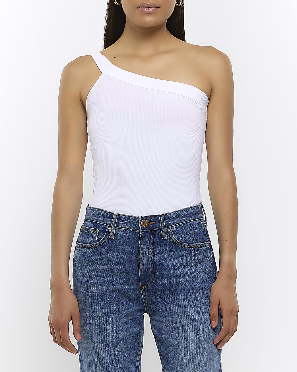 White ribbed one shoulder vest top | River Island (UK & IE)