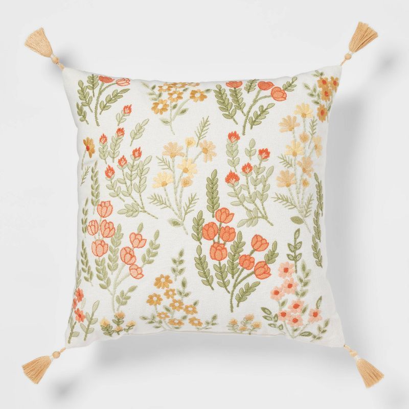 Embroidered Floral Square Throw Pillow - Threshold™ | Target