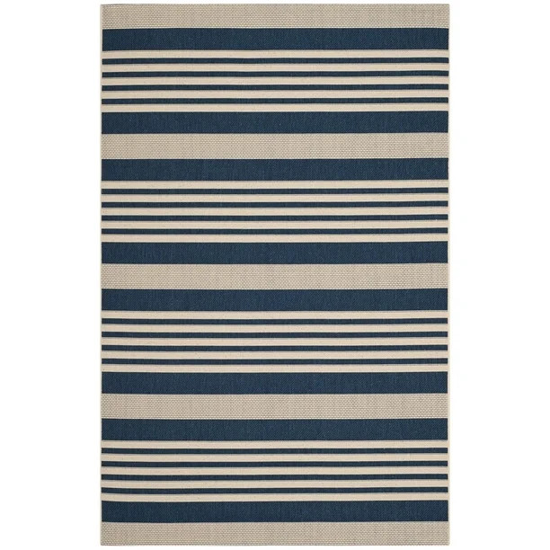 SAFAVIEH Courtyard Caroline Striped Indoor/Outdoor Area Rug, 6'7" x 9'6", Navy/Beige | Walmart (US)
