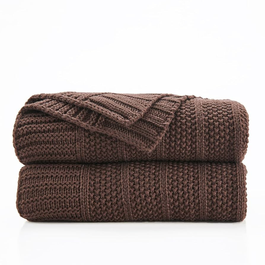 Douceur Brown Throw Blanket for Couch, Soft Cozy Lightweight Stripe Pattern Knitted Throw Blanket... | Amazon (US)