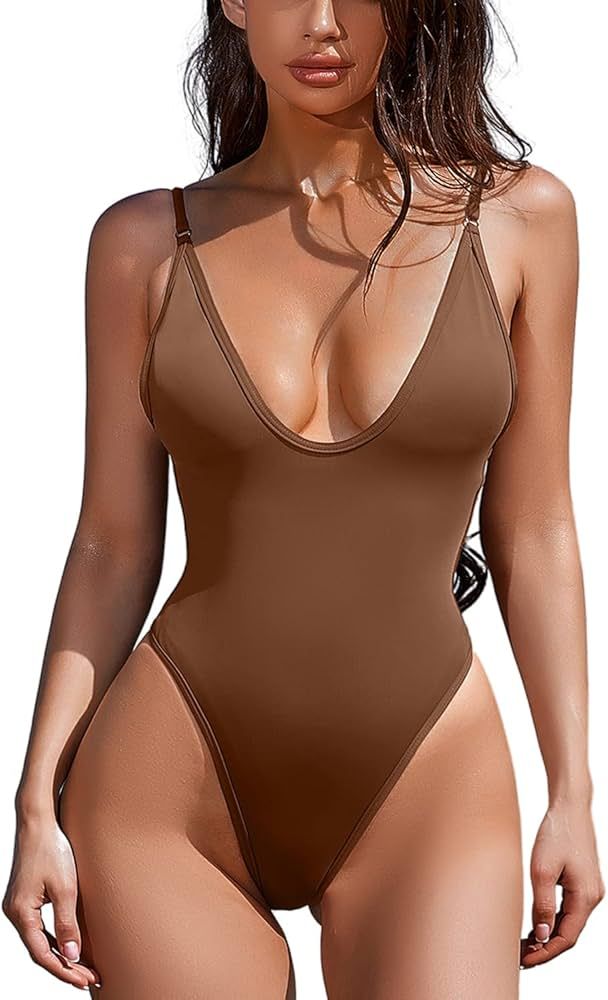 ESONLAR Women's Sexy Plunging V Neck Bathing Suit Open Back One Piece Swimsuits | Amazon (US)