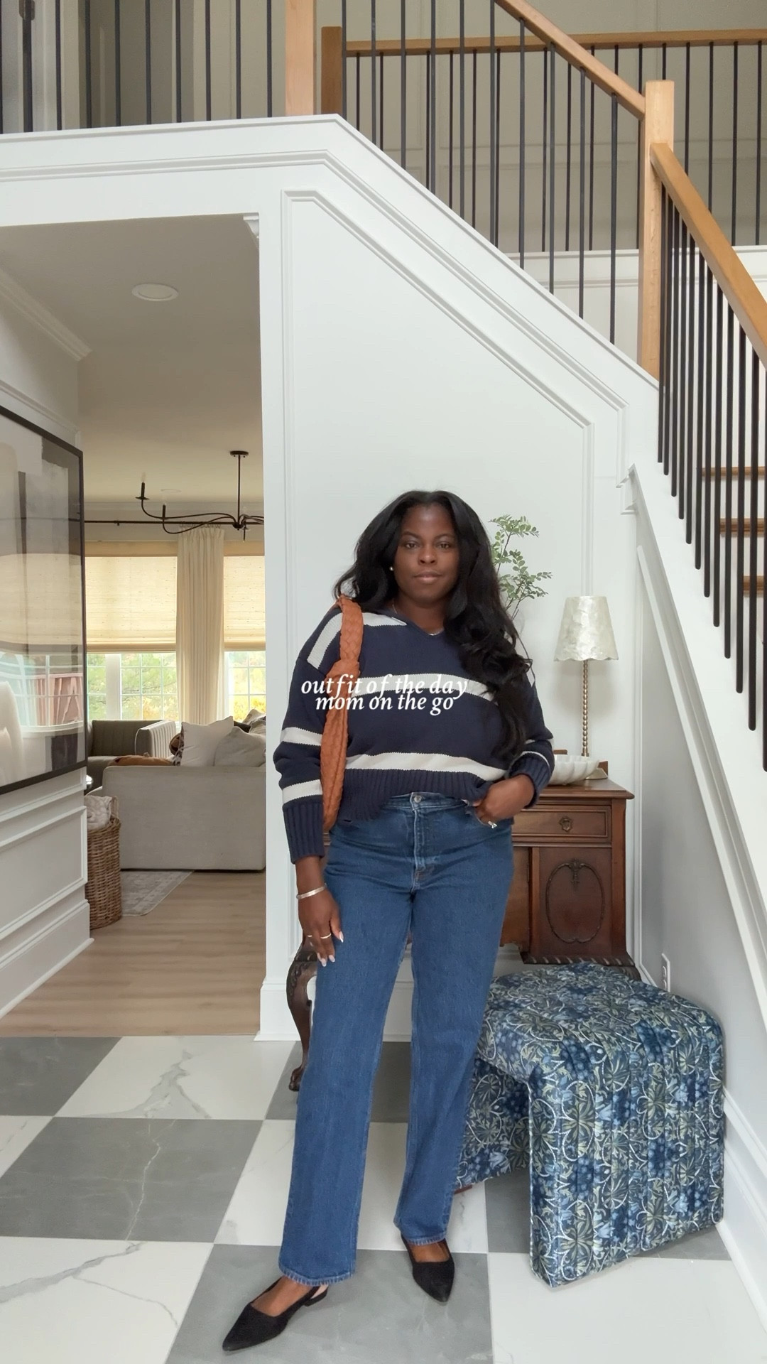 Outfit of the day, mom on the go. Denim, striped sweater, black flats. 

#LTKSeasonal #LTKFindsUnder50 #LTKHoliday