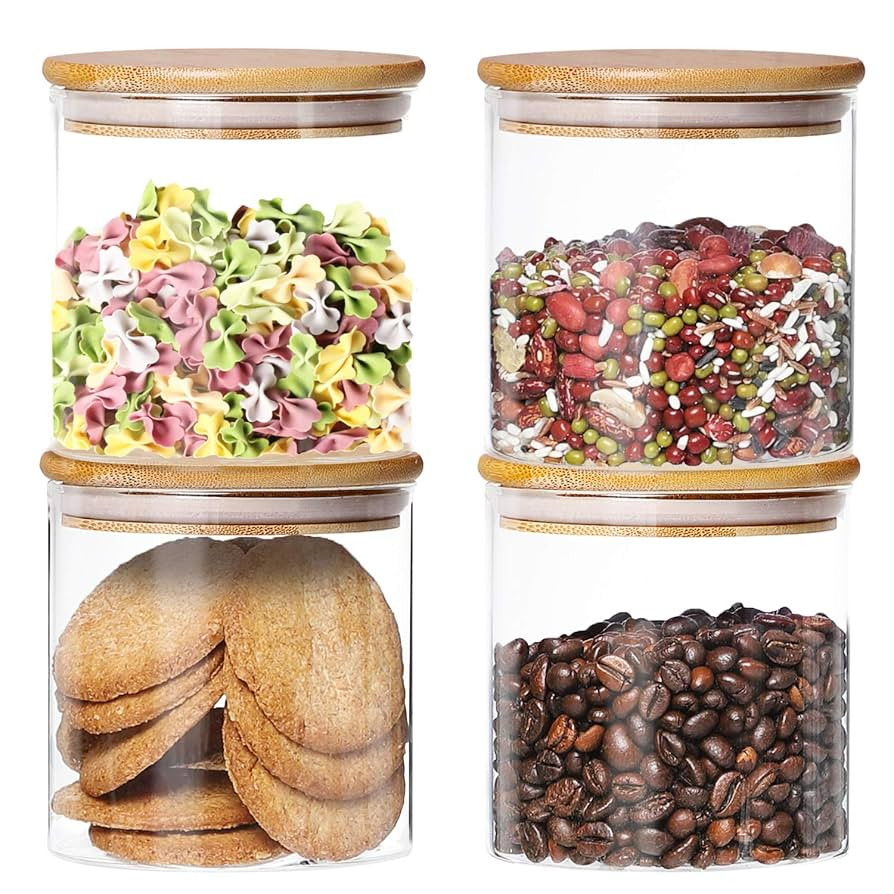 4 Pack Glass Jars with Airtight Bamboo Lids, Glass Kitchen Canisters Clear Container for Food Sto... | Amazon (US)