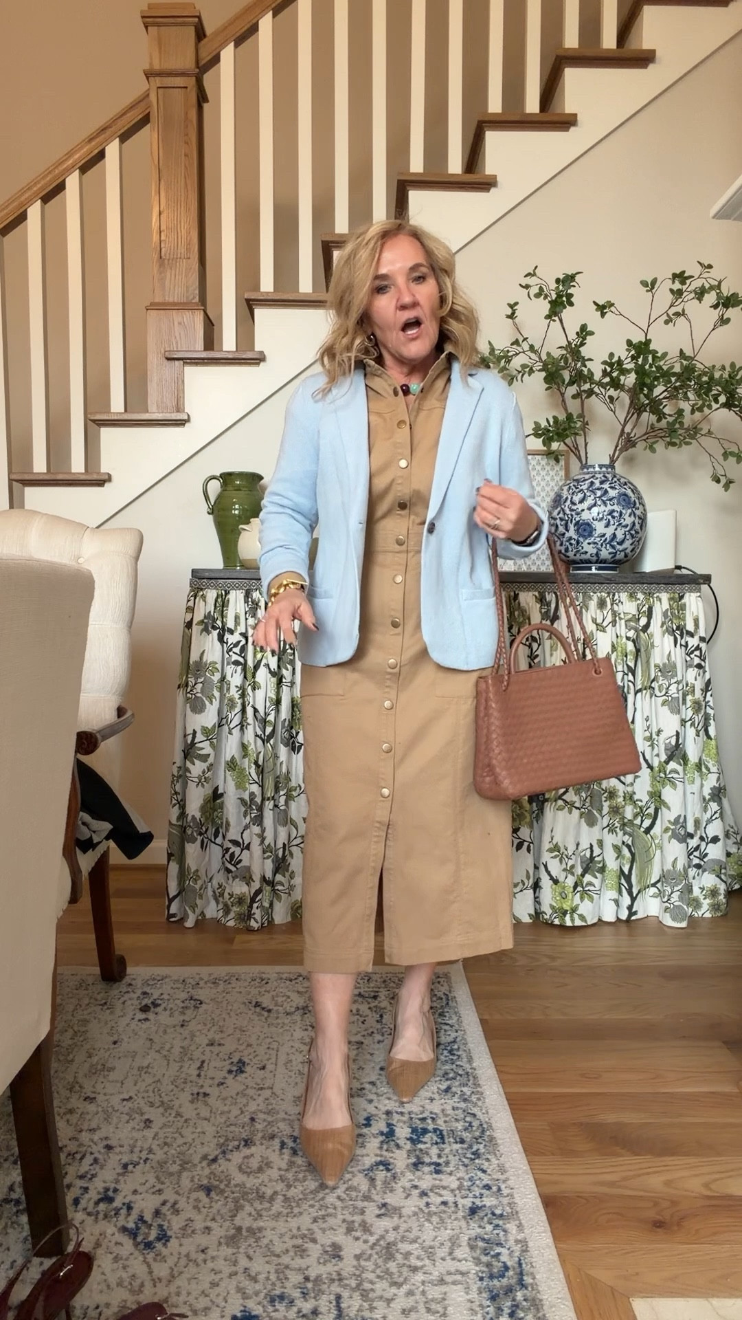 @loft dress size 8 reg
@jcrewfactory sweater blazer size medium regular 
Favorite slingbacks size up 1/2
Work outfit teacher outfit khaki dress casual dress spring blazer light blue blazer 

#LTKOver40 #LTKWorkwear #LTKPetite