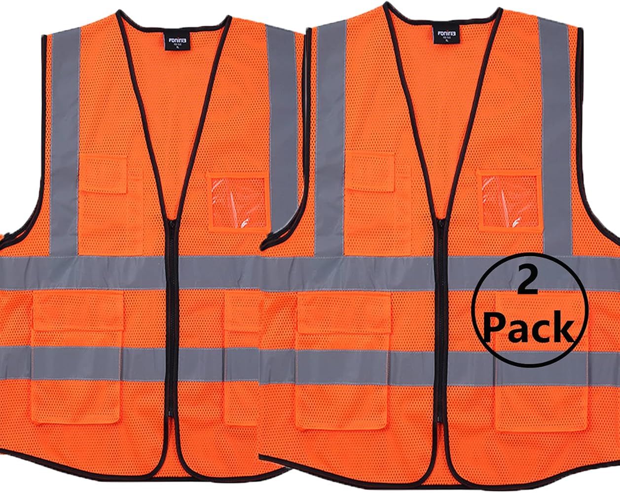 2 Pack Safety Vest for Men with Pockets and Zipper High Visibility Mesh Reflective Work Vest Clas... | Amazon (US)