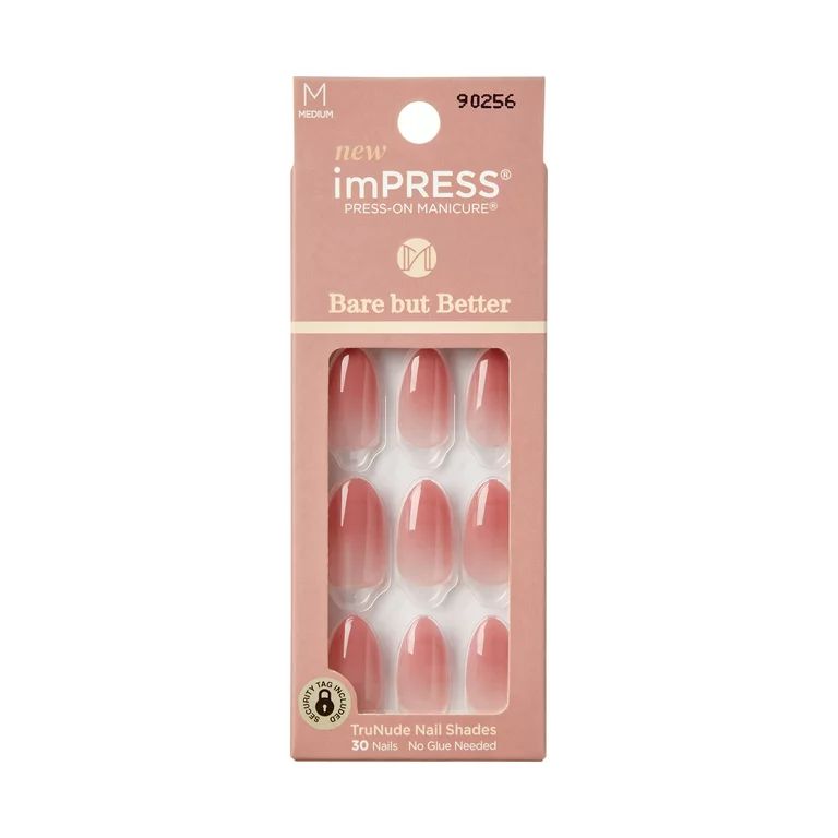 KISS imPRESS Bare but better Medium Almond Gel Press-On Nails, Glossy Light Pink, 30 Pieces | Walmart (US)