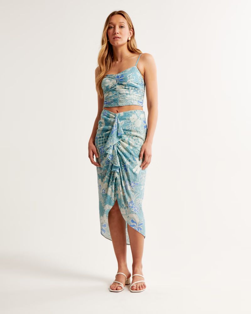 Women's Ruched Flowy Midi Skirt | Women's Bottoms | Abercrombie.com | Abercrombie & Fitch (US)