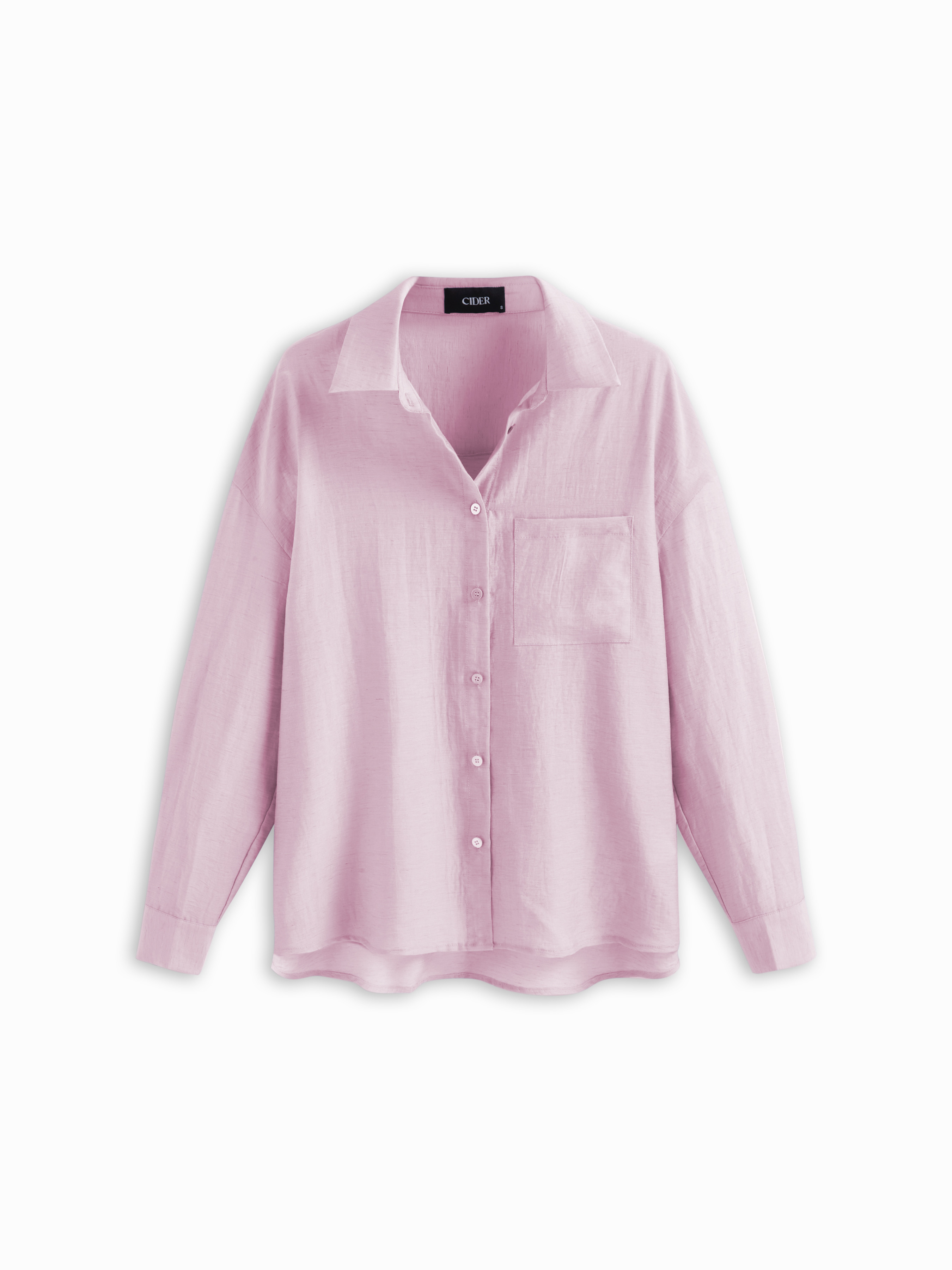 Woven Linen-blend Polo Neck Oversized Long Sleeve Shirt For Work | Cider