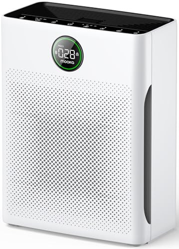 Air Purifiers for Home Large Room up to 2200sq.ft, MOOKA Air purifier for Home Pets with Washable Filter, PM 2.5 Display Air Quality Sensor Air Cleaner for Bedroom, Dorm room, Pets, Office PR1 (White) | Amazon (US)