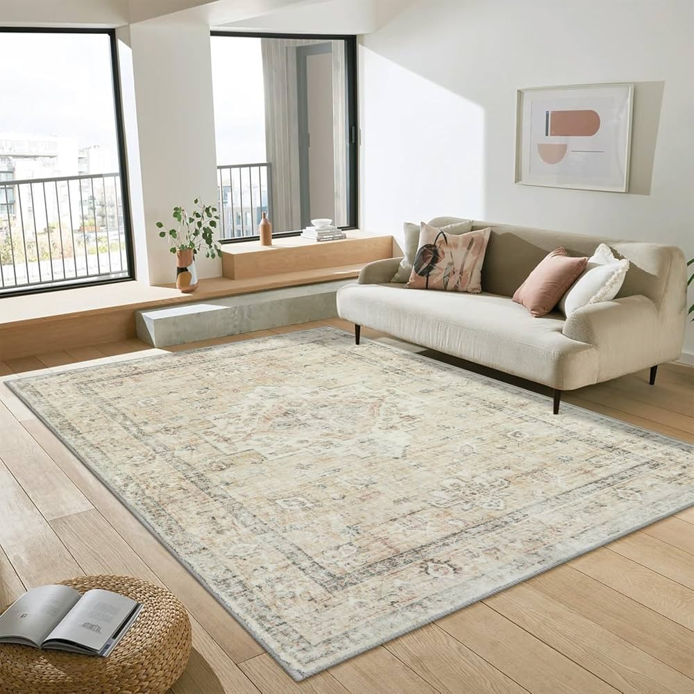 LIVEBOX 6x9 Beige Rug - Large Bohemian Living Room Rug Oriental Rug for Bedroom, Non-Slip Retro M... | Amazon (US)