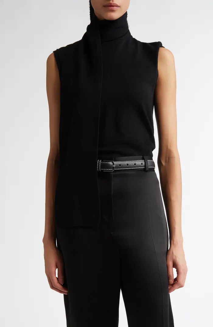 TOTEME Draped Scarf Sleeveless Merino Wool Blend Rib Sweater | Nordstrom | Nordstrom