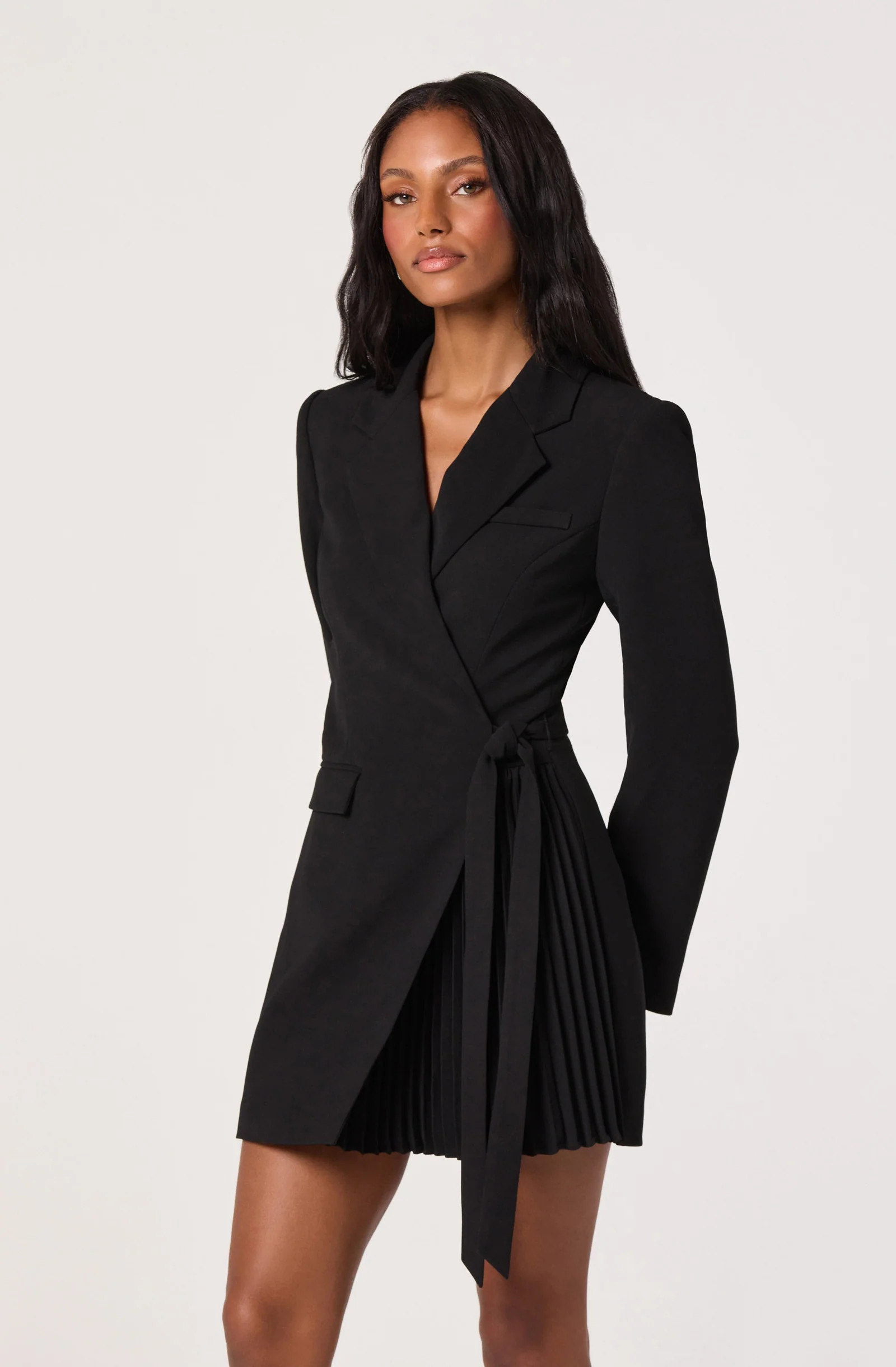 Kesari Pleated Blazer Wrap Dress - Black / M | ASTR The Label (US)