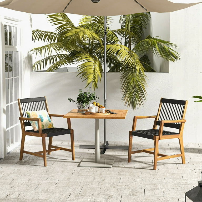 Costway Patio 2pcs Acacia Wood Dining Chairs All-Weather Rope Woven Armchairs Outdoor | Walmart (US)