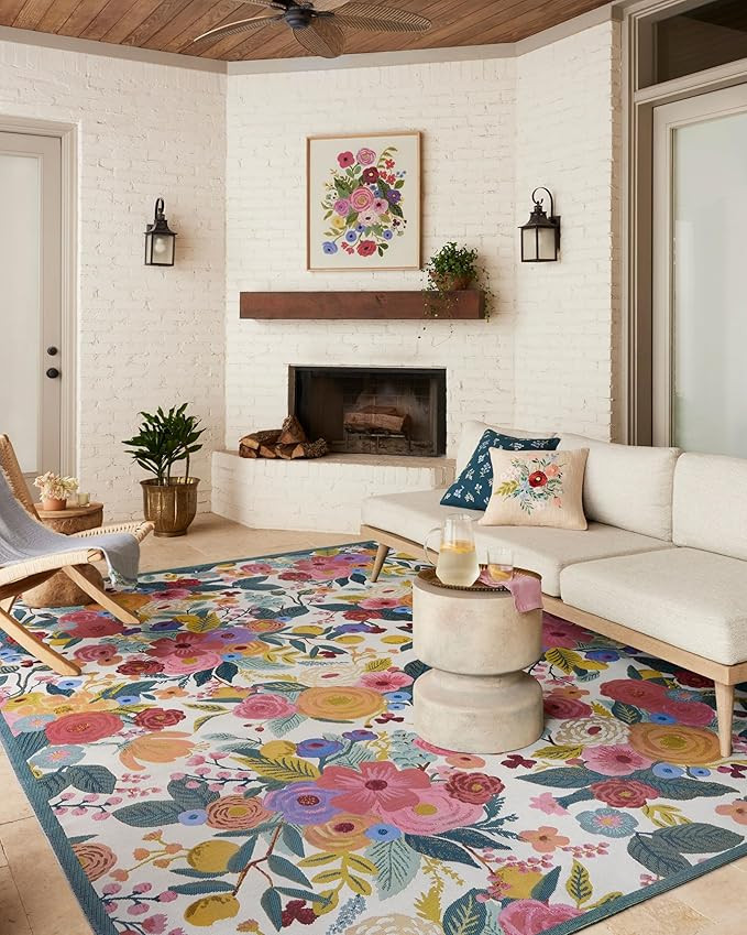 Loloi Rifle Paper Co. Perennial Collection Garden Party PRN-04 Rose / Multi 6'-7" x 9'-4" Indoor/... | Amazon (US)