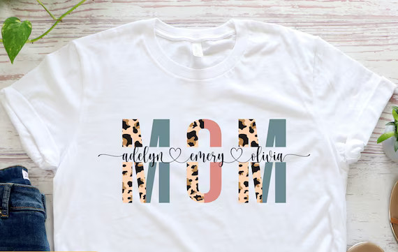 Custom Mom Shirt With Kids Names, Leopard Print Personalized Mom Shirt, Mother's Day Shirt, Custo... | Etsy (US)