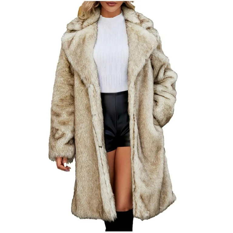IROINNID Faux Fur Coat for Women Ladies Winter Warm Long Coat Soft Shaggy Party Front Open Overco... | Walmart (US)