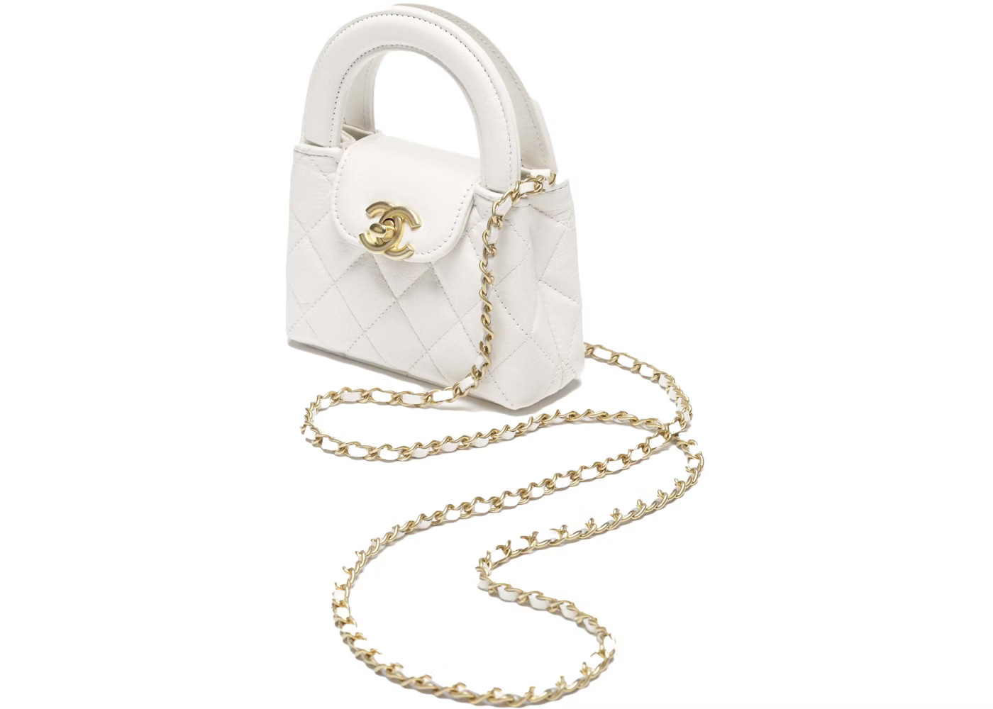 Chanel Kelly Clutch with Chain Micro 23K Shiny Aged Calfskin White | StockX
