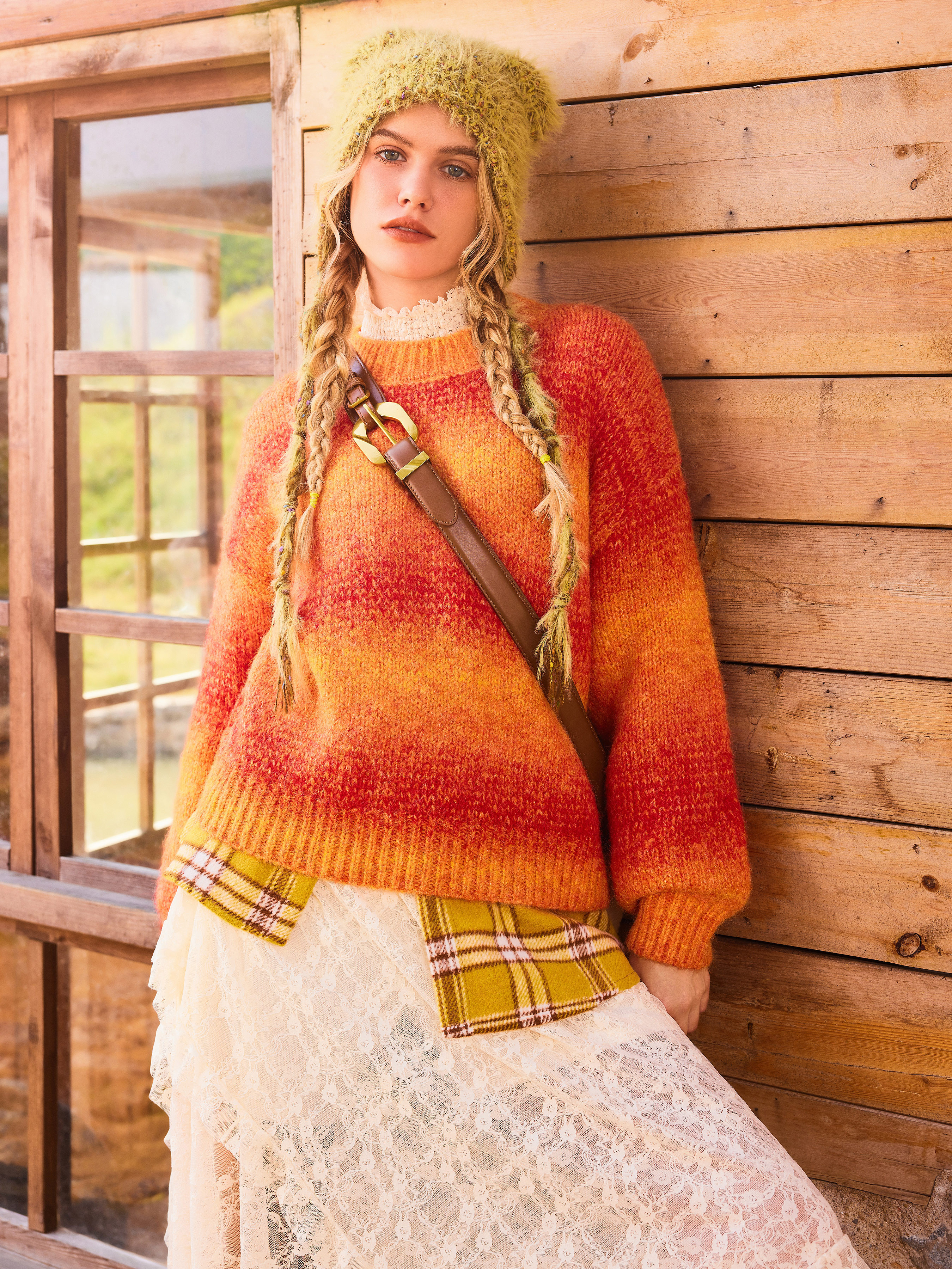 Fall Sweater Knit Fabric Wool-blend Stripe Ombre Sweater For School Daily Casual Picnic Coffee Sh... | Cider