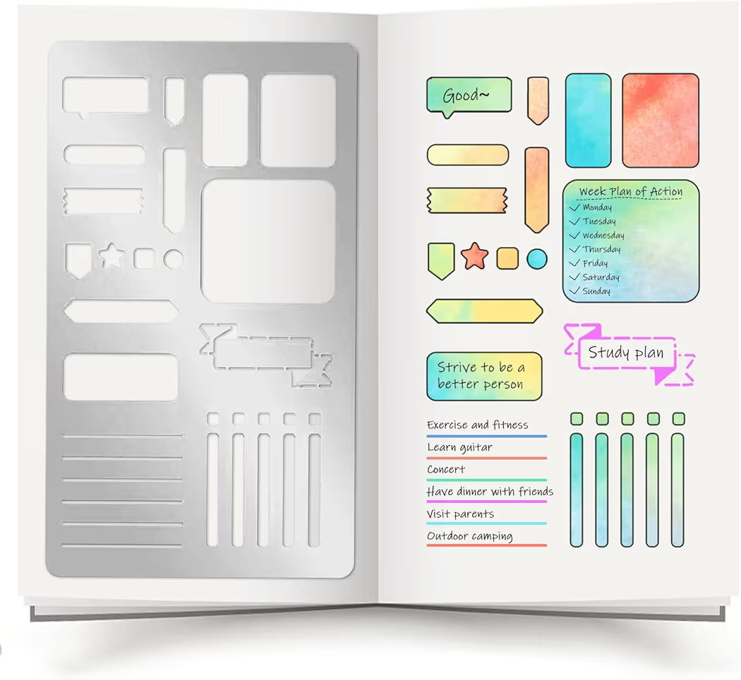 INFUNLY Bookmark Metal Journal Stencil Planner Stencils 4X7 Inches Stainless Steel Painting Stenc... | Amazon (US)