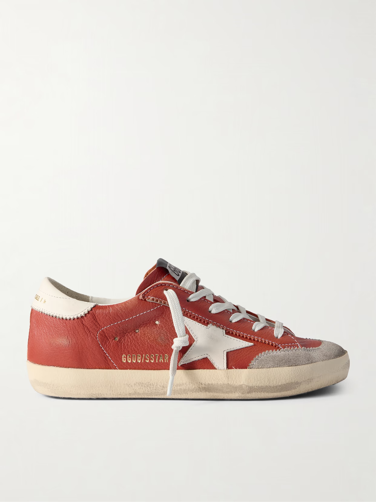 Golden Goose - Super-star Distressed Suede-trimmed Leather Sneakers - Orange | NET-A-PORTER (US)