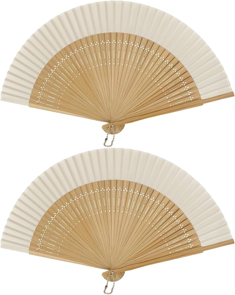 FoDau770 Classical Folding Fans, 2 Pieces Bamboo Handheld Fans, White Silk Hand Fans for Cosplay,... | Amazon (US)