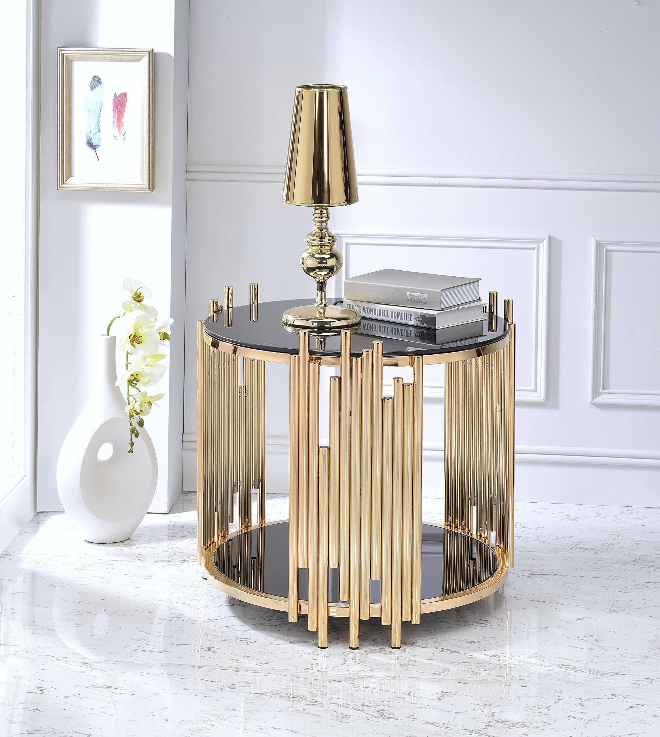 ACME Furniture Tanquin End Table, Black Glass/Gold | Amazon (US)